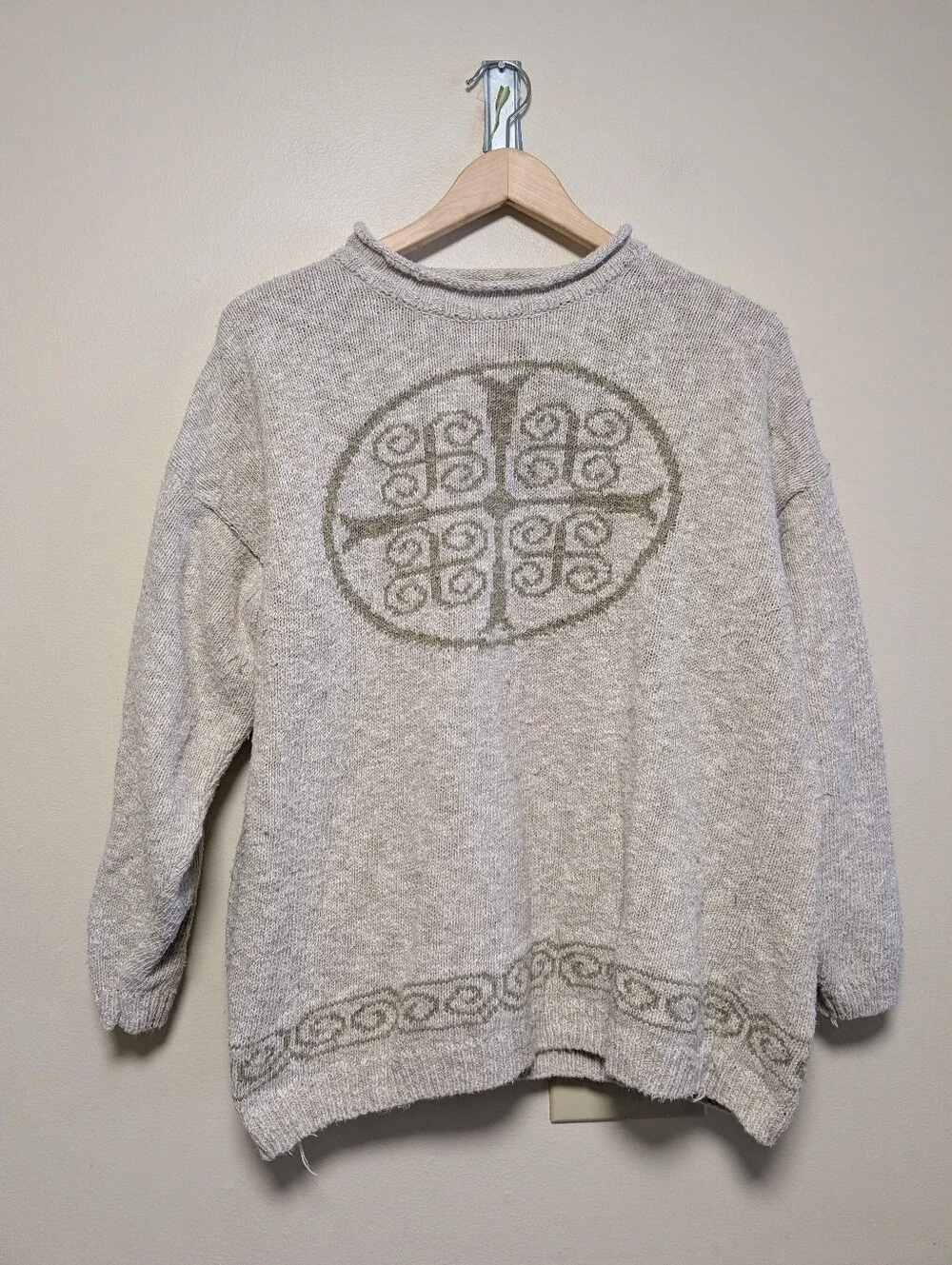 Tivoli Handknit Cotton Linen Celtic Knot Sweater Oatmeal Ireland